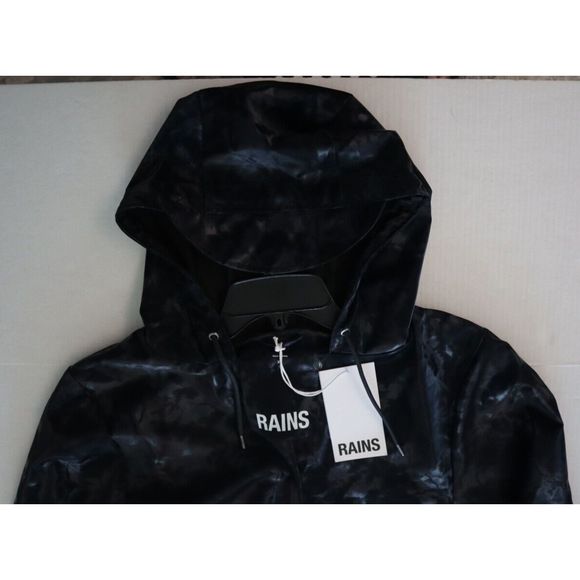 Rains 18340 Women Sz XL Black Echoes Hooded A-Line Polyester Snap Up Jacket $125 - Picture 6 of 12